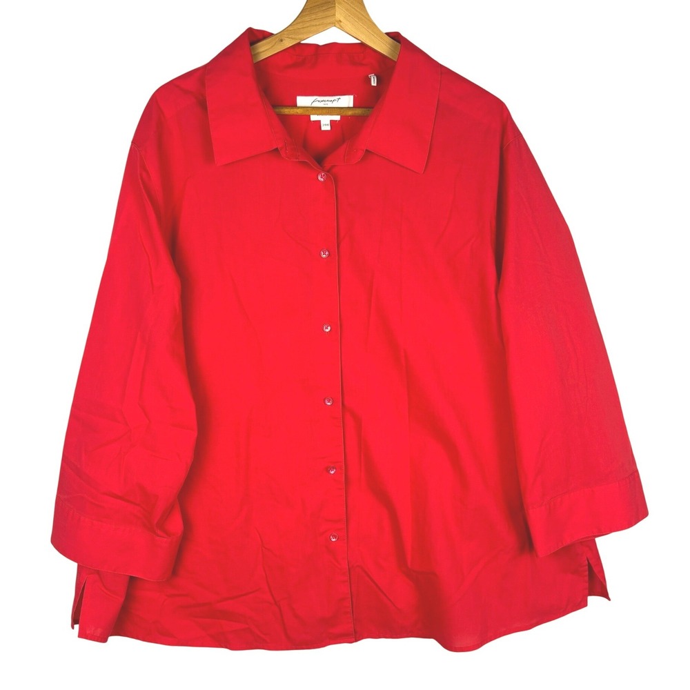 Foxcroft Women 3/4 Sleeve Button Up Shirt Plus 24W Red Wrinkle Free Office Easy